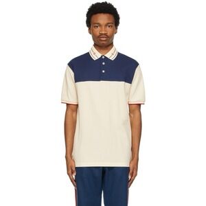 Gucci Cream and Navy Colorblock Polo Shirt
